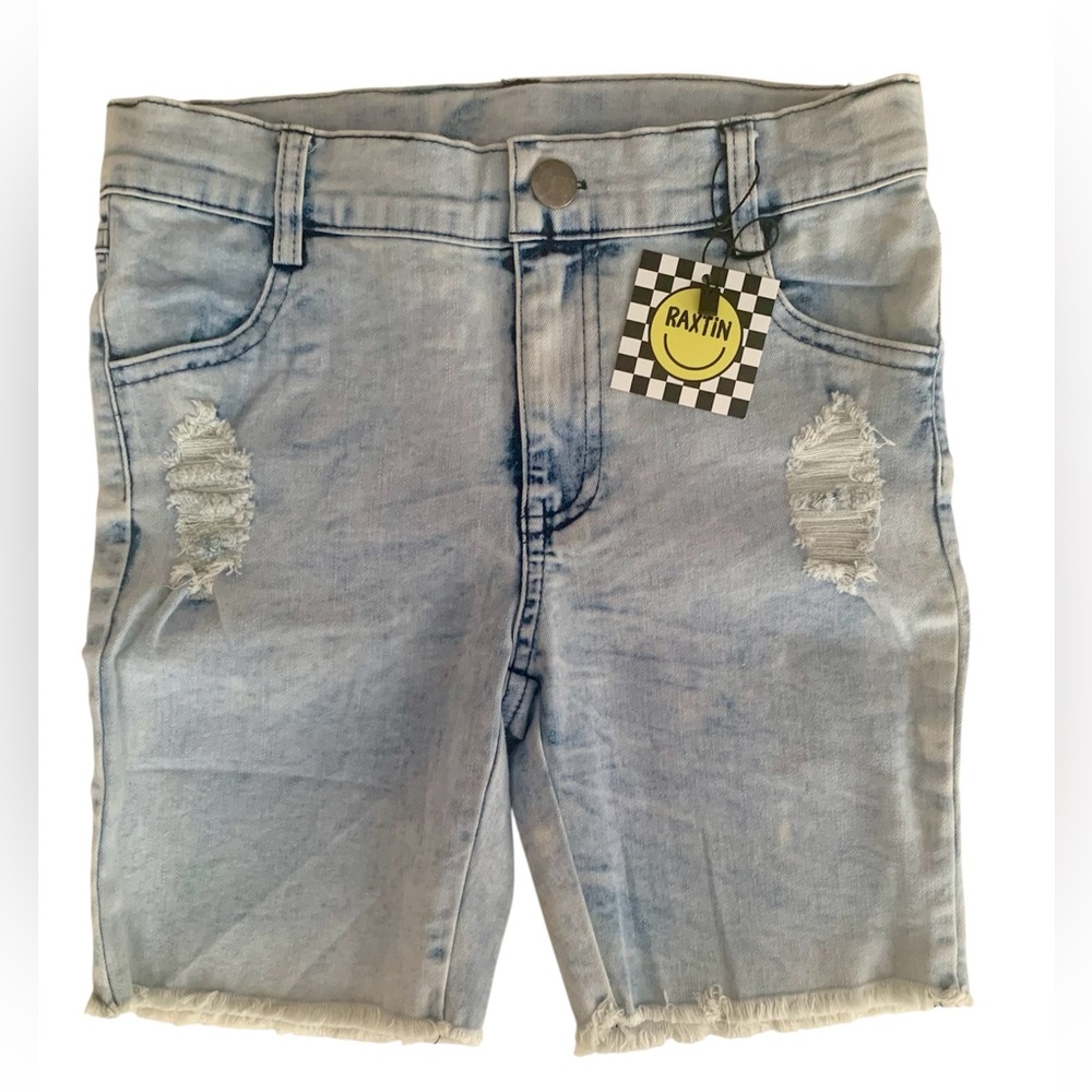 NWT Raxtin Acid Wash Distressed Denim Shorts 7